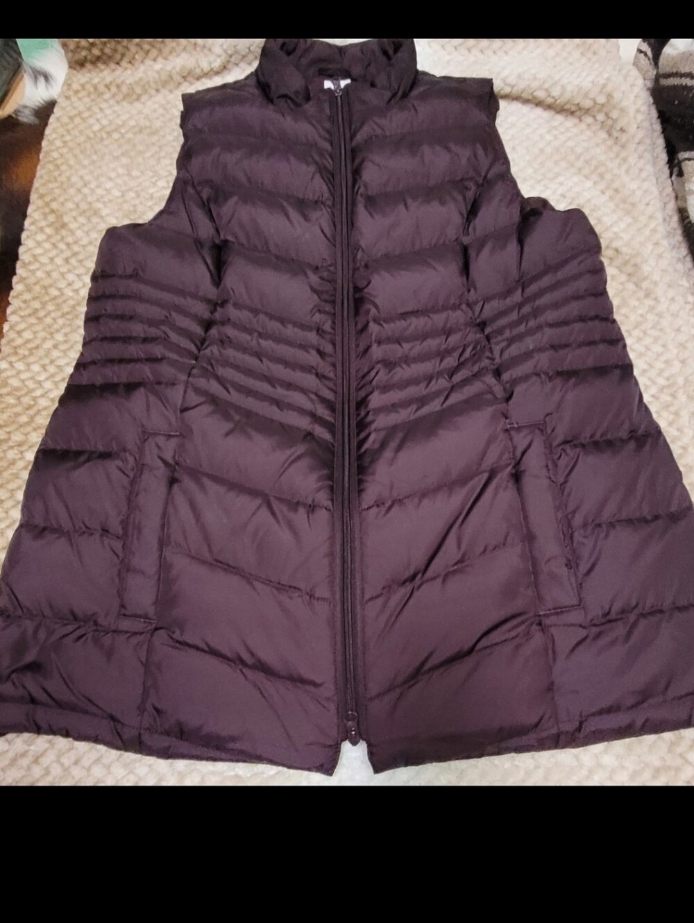 J. Jill Quilted Long Down Puffer Vest in Plum Womens Size Large Nice!